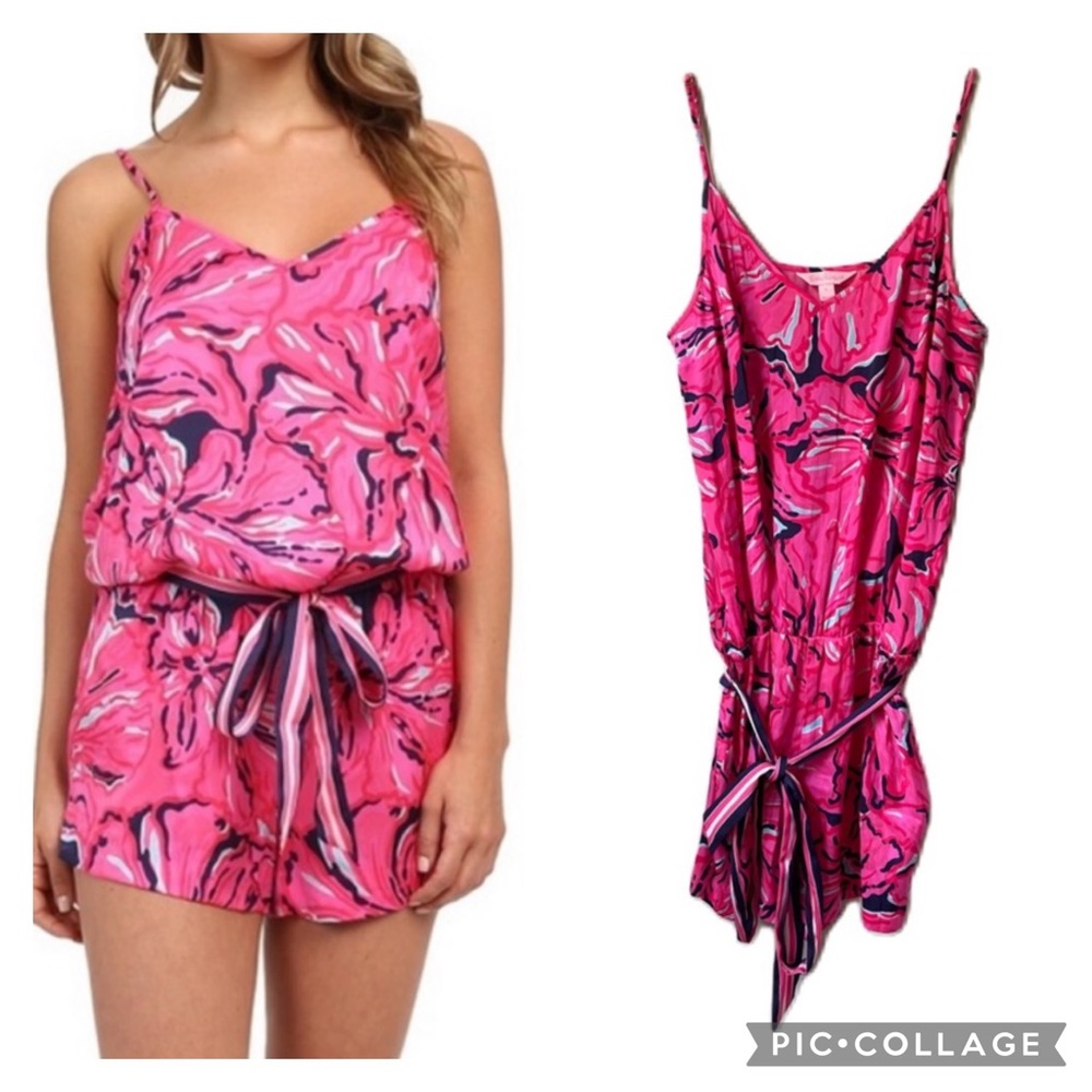 Lilly Pulitzer deanna romper size L brightly navy flirty engineered boho beachy